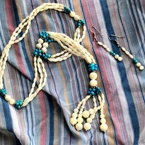 VTG mother of pearl & turquoise necklace/earrings